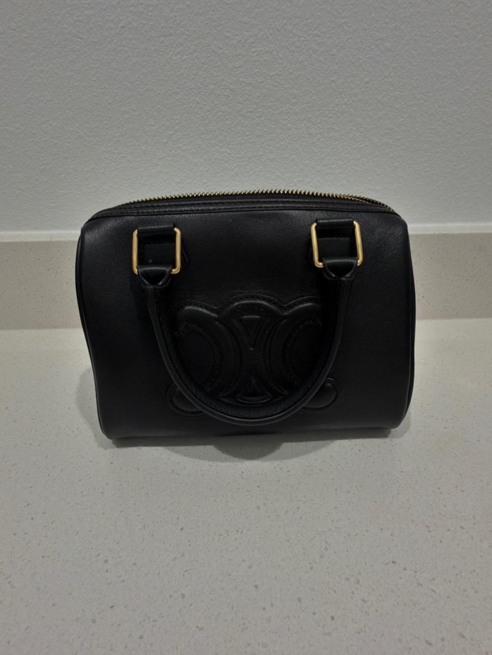 Black Embossed Leather Top-Handle Bag